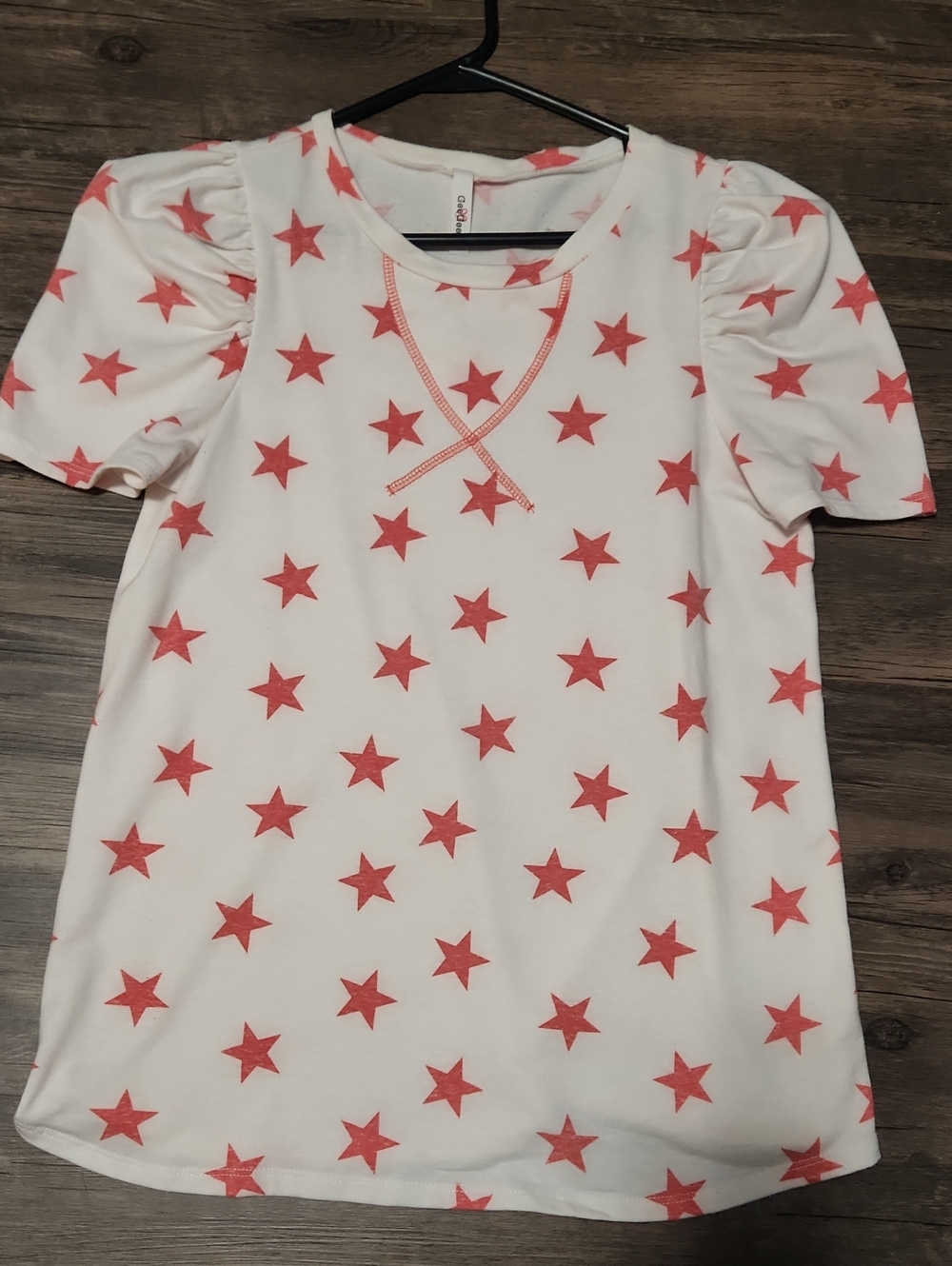 Womens White Tee with Red Star Print
